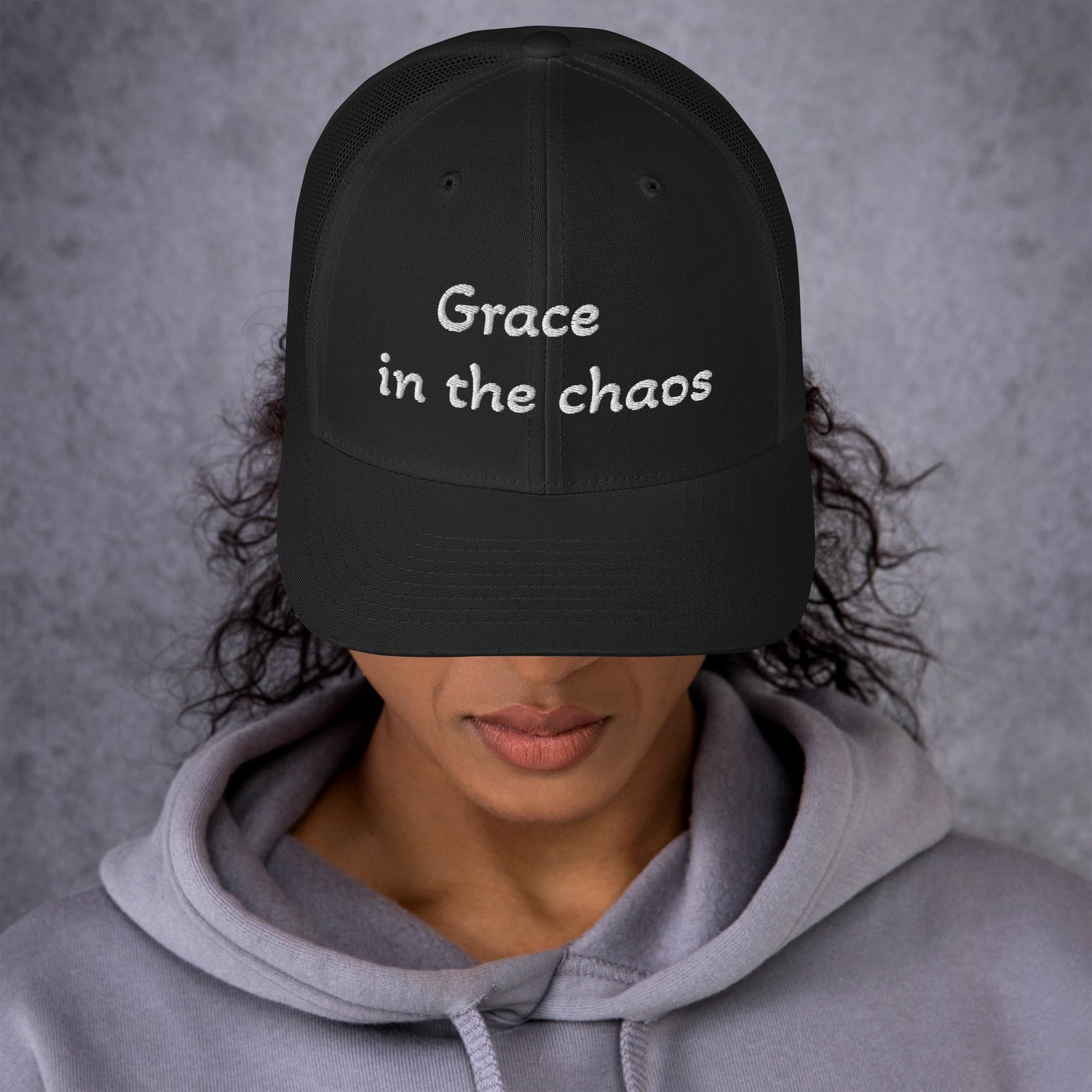 grace in the chaos christian trucker cap – minimal faith hat for anxious christians, mental health + faith apparel grace in the chaos christian trucker cap – minimal faith hat for anxious christians, mental health + faith apparel